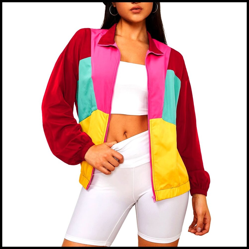 Long Sleeve Windbreaker Jacket Zipper Front Sporty Casual Polyester